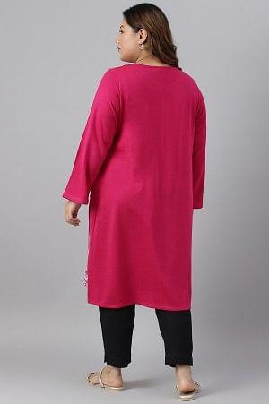Pink Paisley Print Plus Size Winter kurta - wforwoman