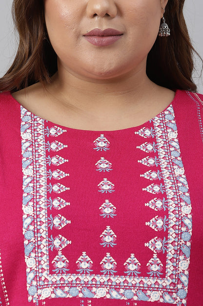 Pink Paisley Print Plus Size Winter kurta