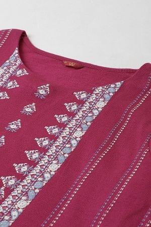Pink Paisley Print Plus Size Winter kurta - wforwoman
