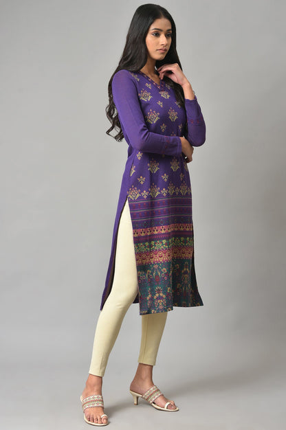 Purple Printed Winter kurta