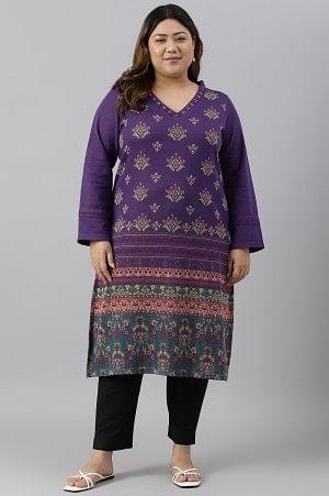 Purple Printed Winter Plus Size kurta - wforwoman