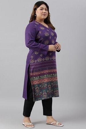 Purple Printed Winter Plus Size kurta - wforwoman