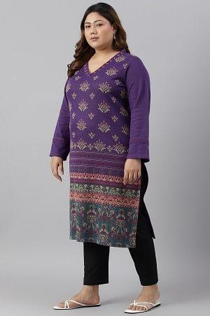 Purple Printed Winter Plus Size kurta - wforwoman