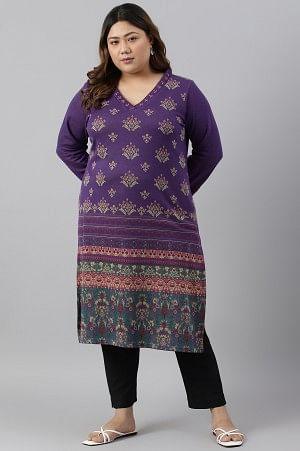 Purple Printed Winter Plus Size kurta - wforwoman