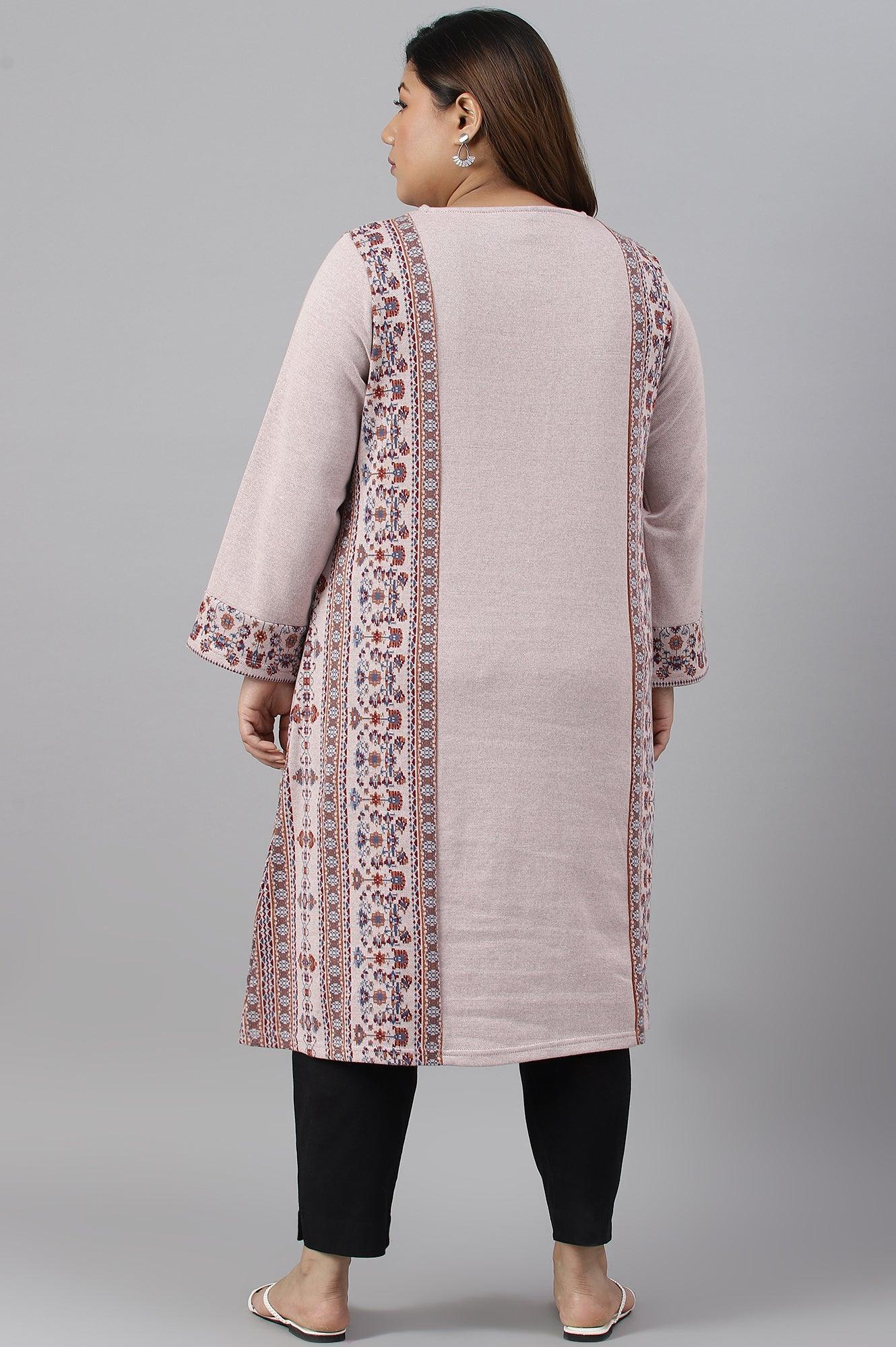 Pink Panelled A-Line Plus Size Winter kurta - wforwoman