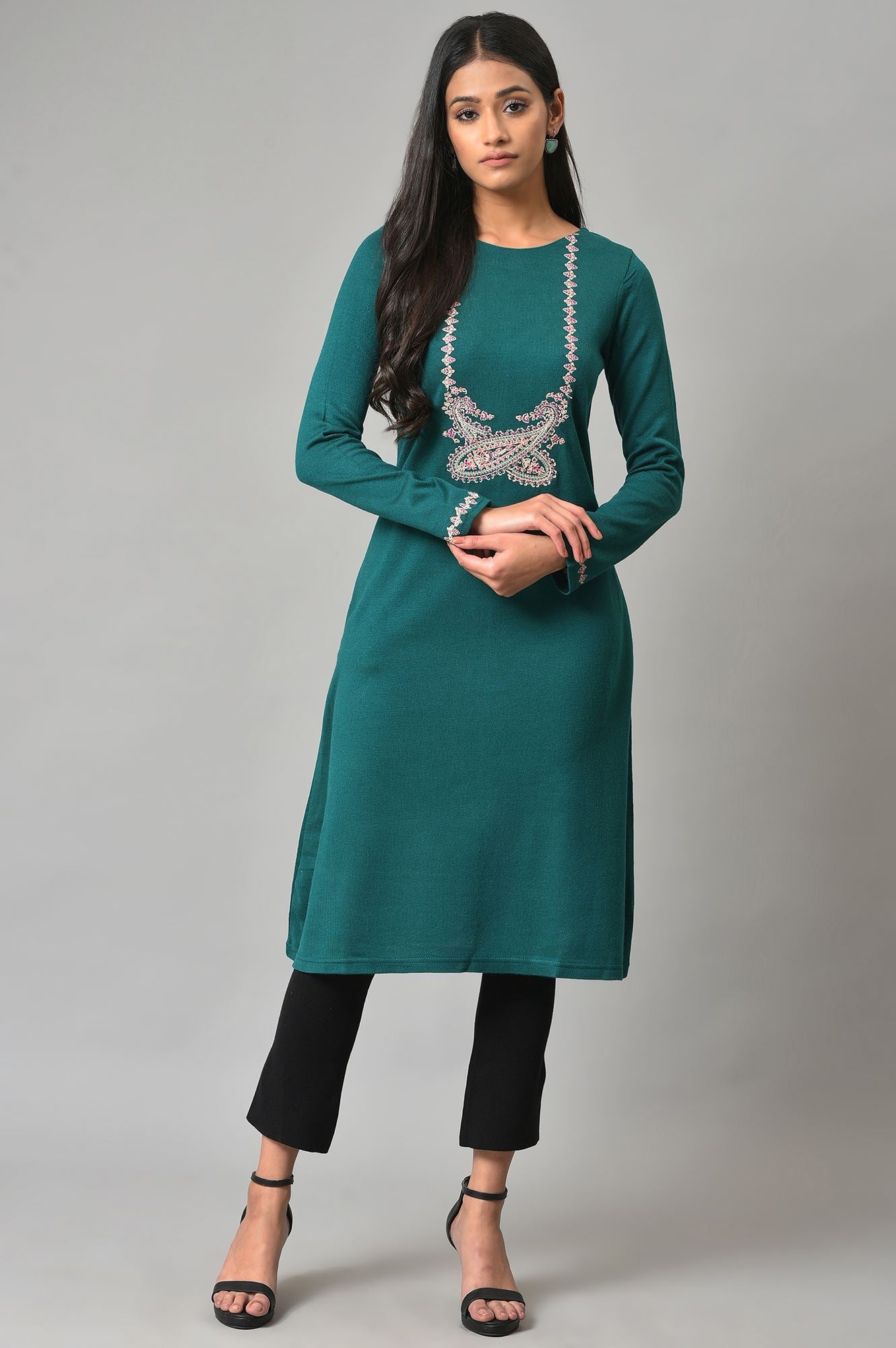 Green Light Festive Embroidered Winter kurta