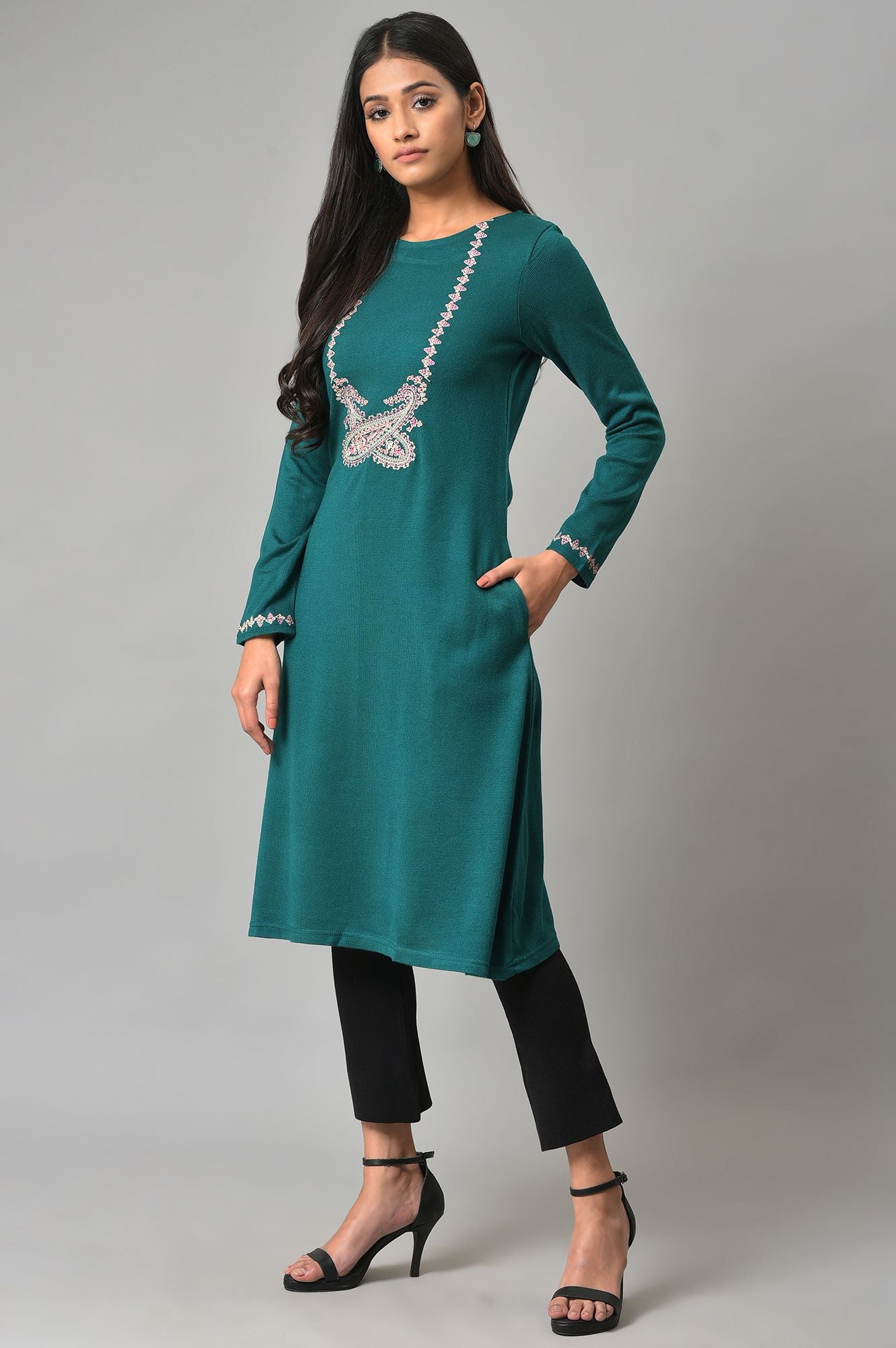 Green Light Festive Embroidered Winter kurta