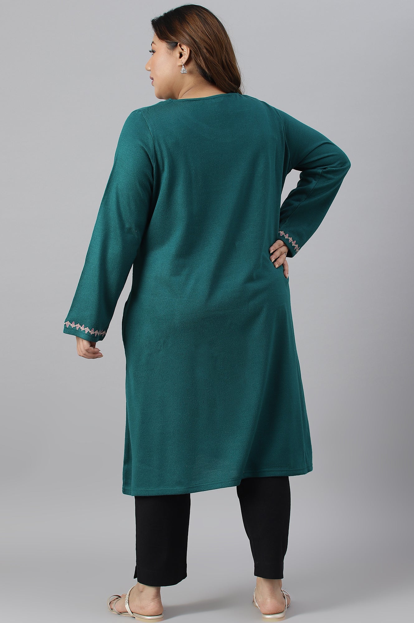 Green Light Festive Embroidered Plus Size Winter kurta