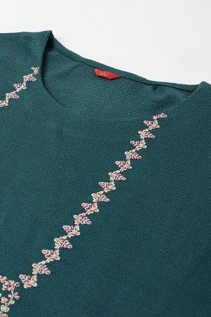 Green Light Festive Embroidered Plus Size Winter kurta - wforwoman