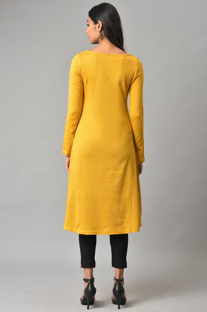 Yellow A-Line Embroidered Winter kurta