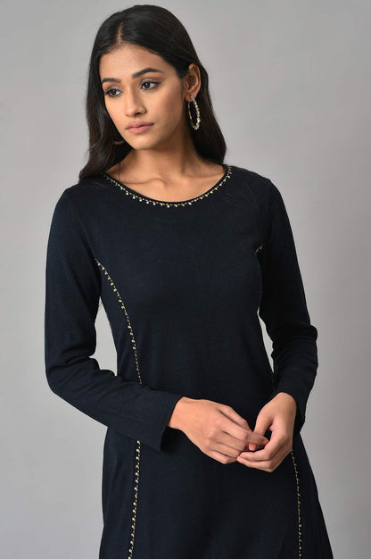 Blue A-Line Embroidered Winter kurta