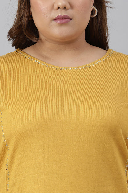 Plus Size Yellow A-Line Embroidered Winter kurta