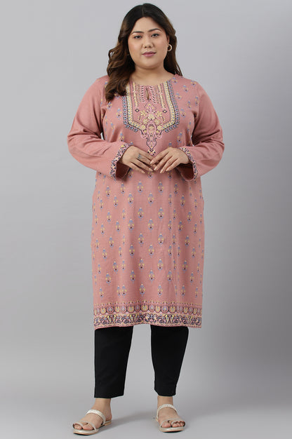 Old Rose Pink Floral Printed Plus Size Winter kurta