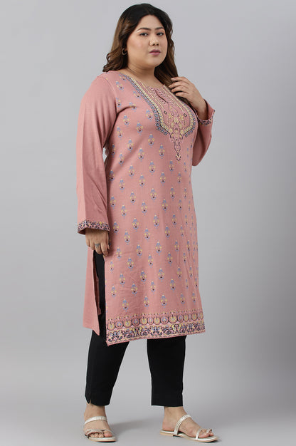 Old Rose Pink Floral Printed Plus Size Winter kurta