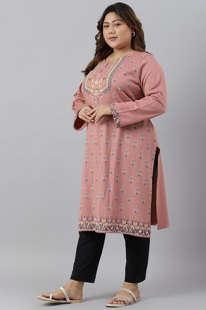 Old Rose Pink Floral Printed Plus Size Winter kurta