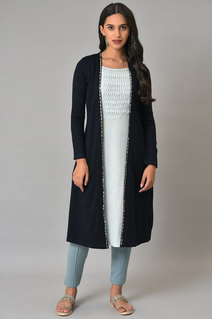 Blue Mock Jacket Winter Dress With Sequins Edge