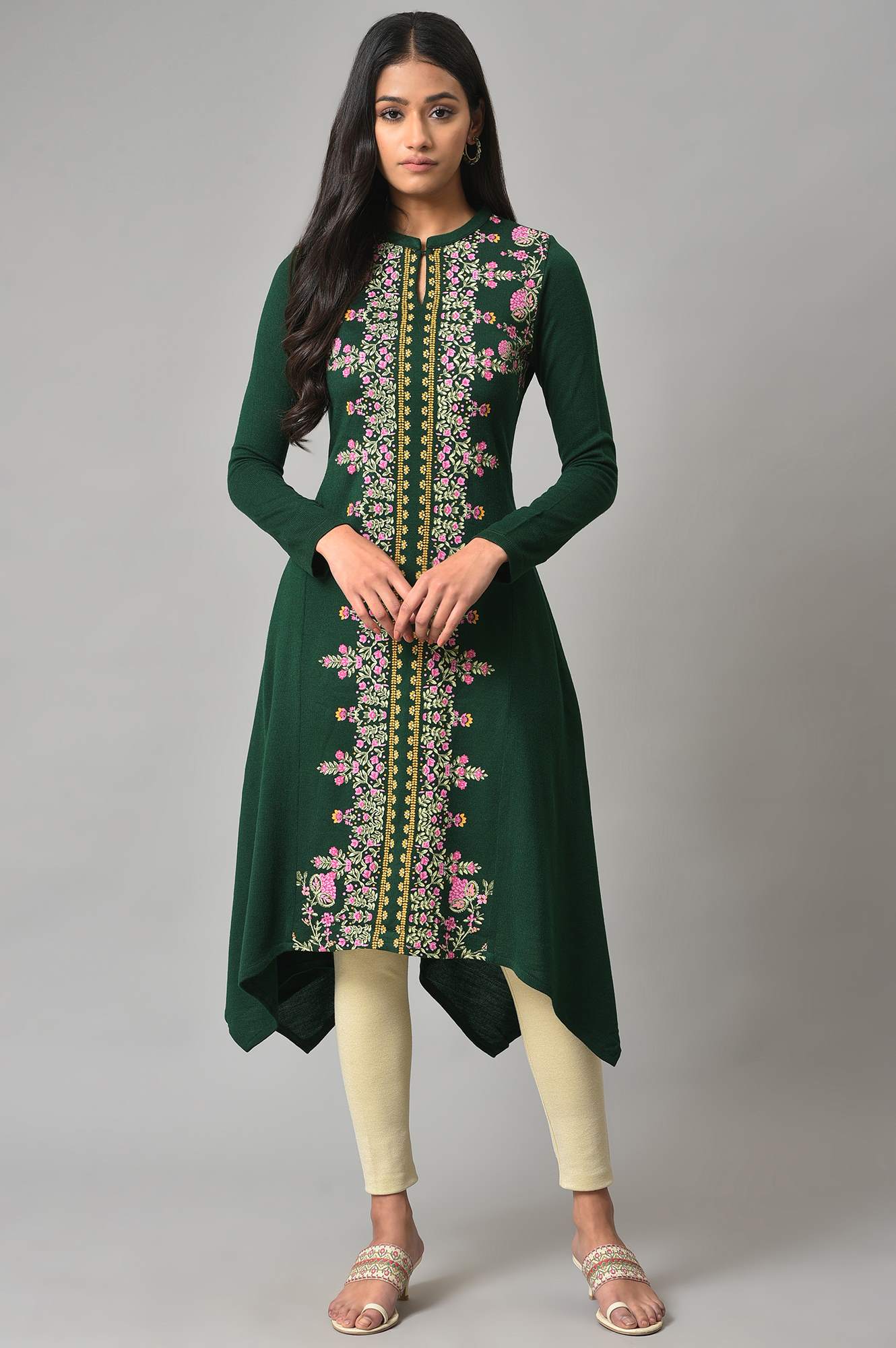 Green Side Dipped Winter kurta