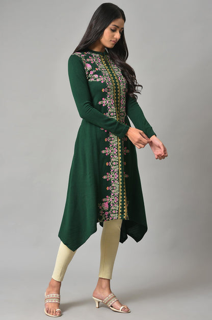 Green Side Dipped Winter kurta