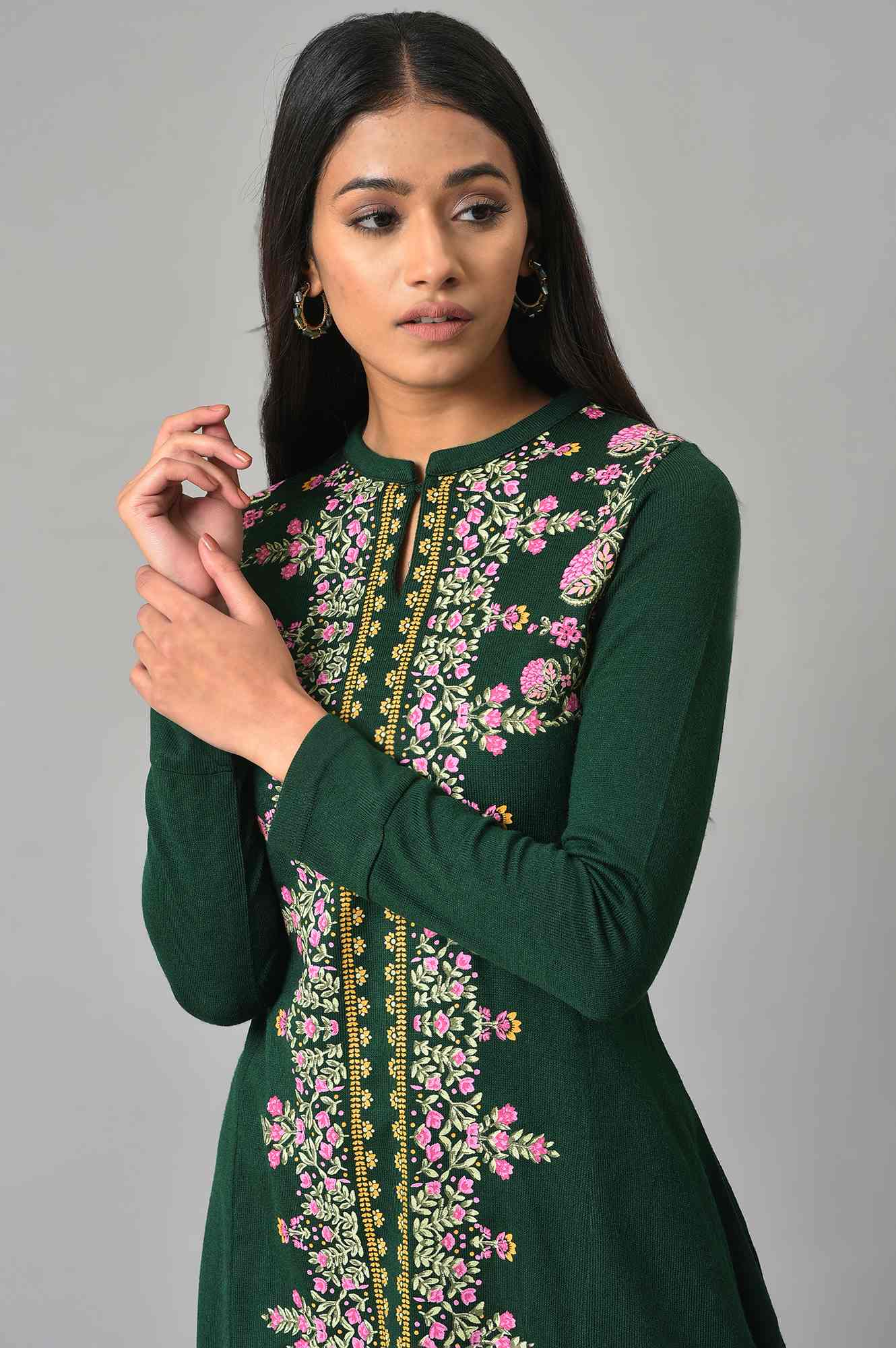 Green Side Dipped Winter kurta