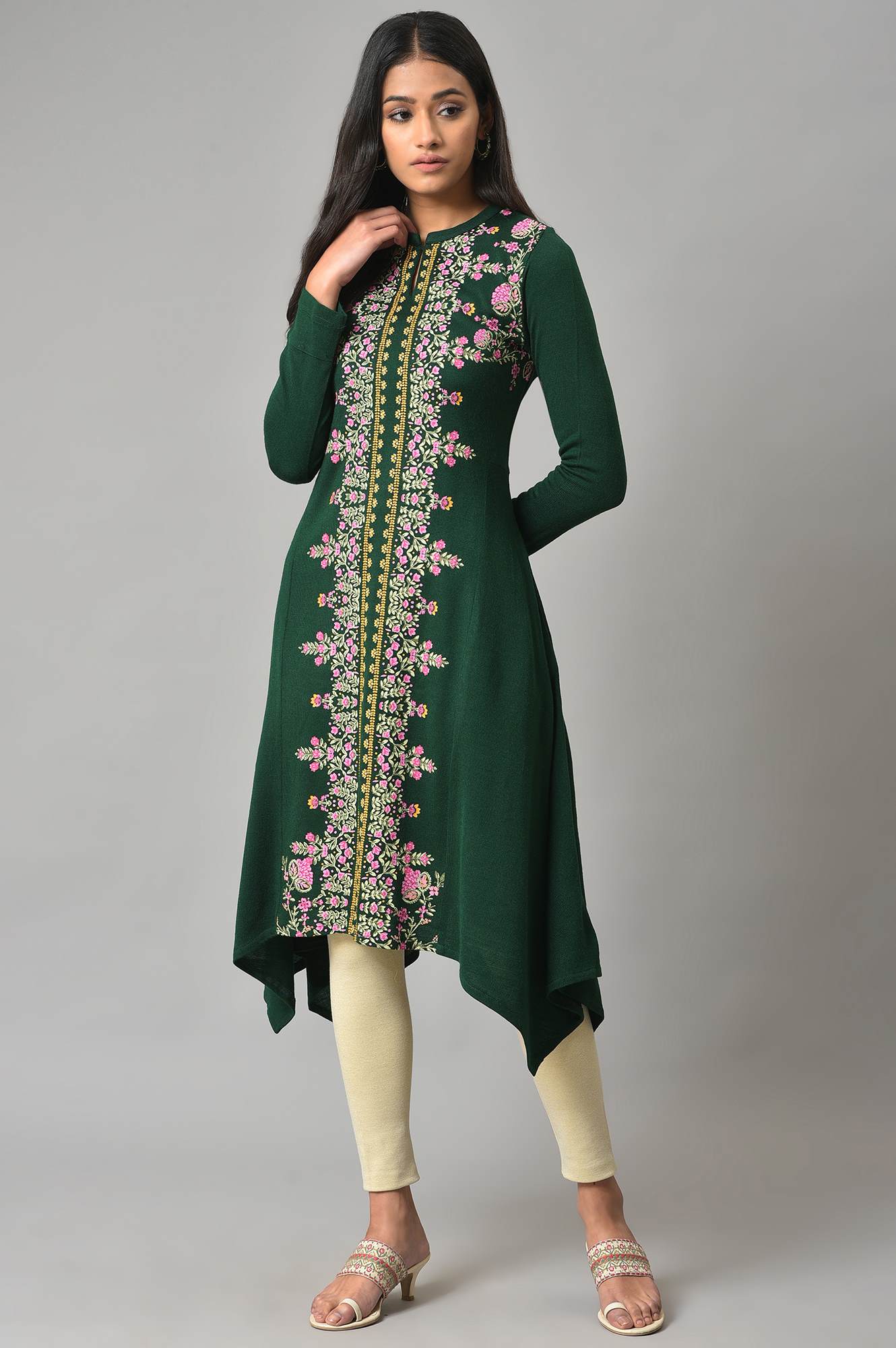 Green Side Dipped Winter kurta