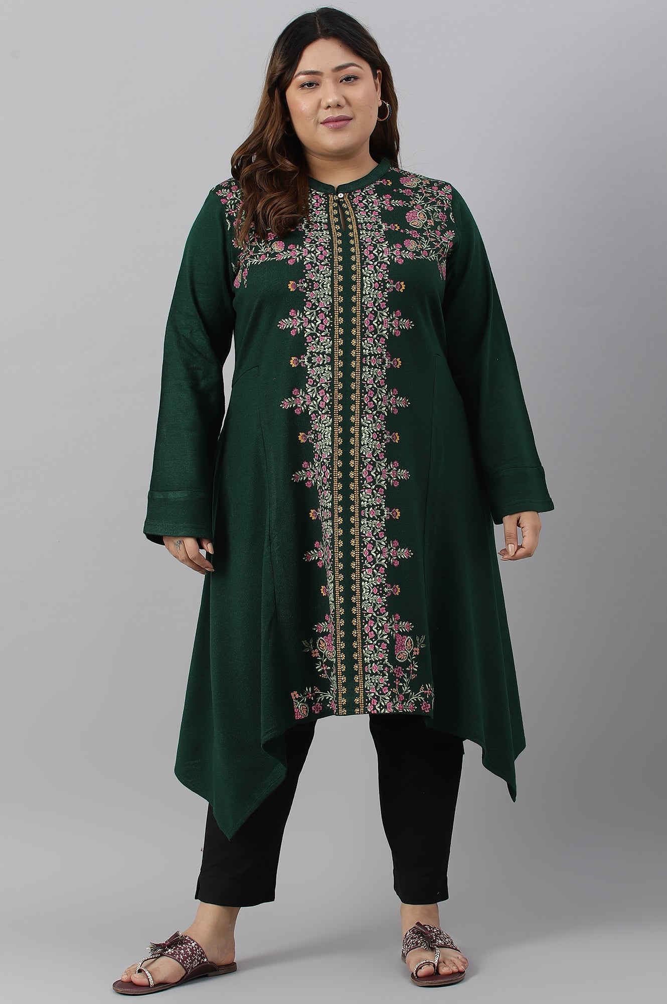 Green Side Dipped Plus Size Winter kurta