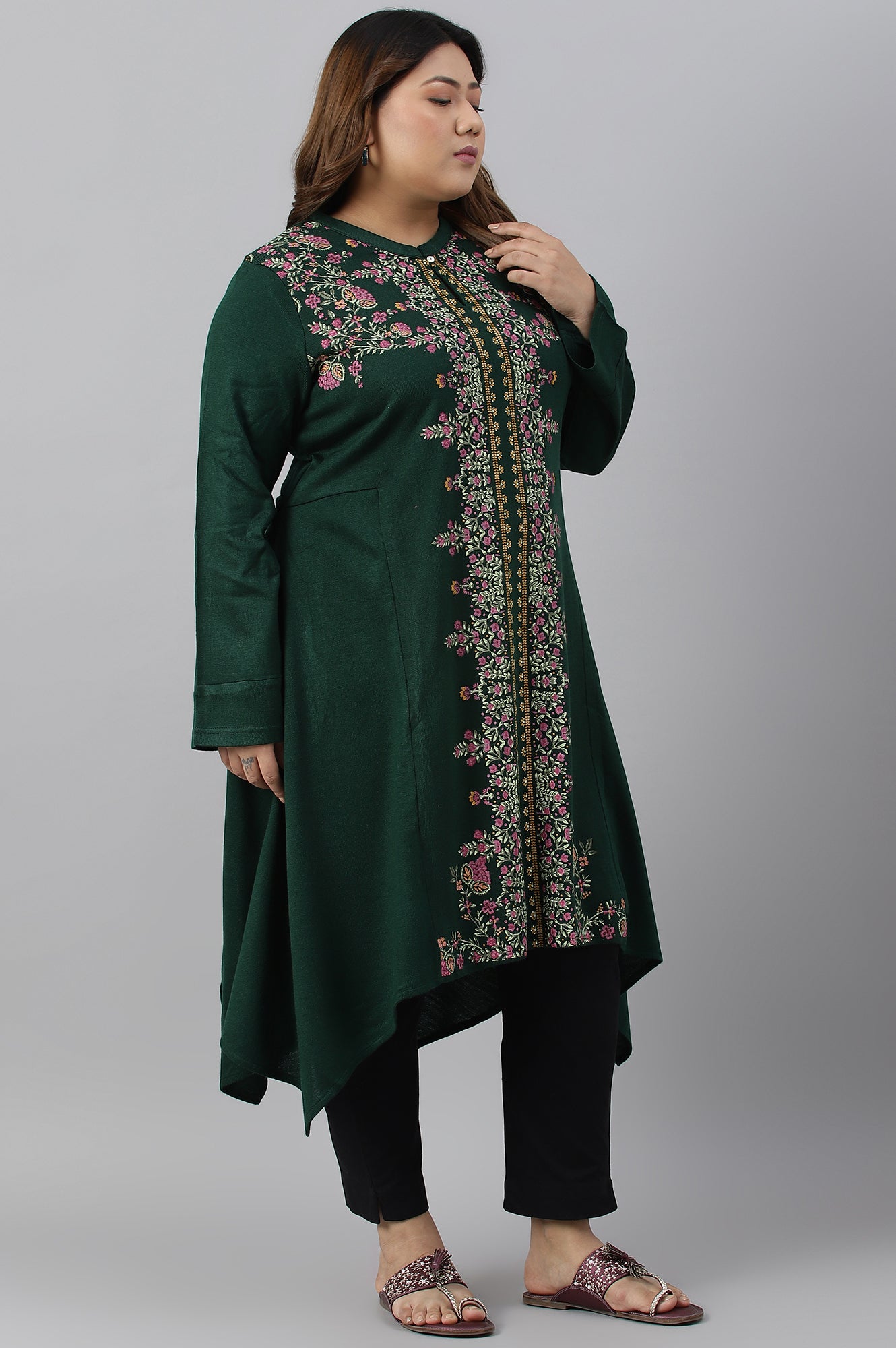 Green Side Dipped Plus Size Winter kurta