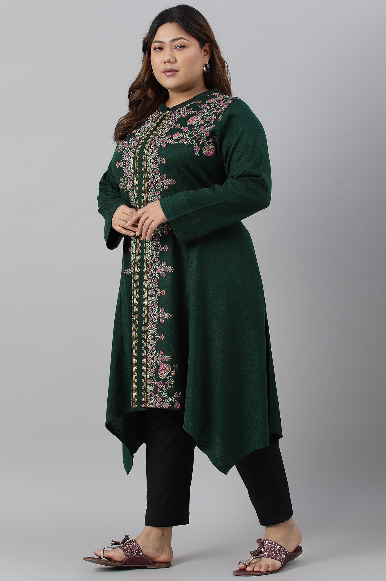 Green Side Dipped Plus Size Winter kurta