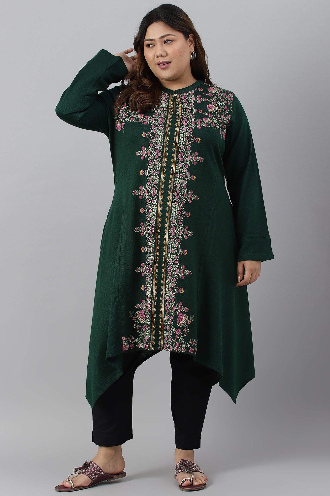 Green Side Dipped Plus Size Winter kurta