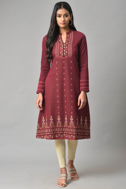 Dark Pink Floral Jacquard Winter kurta