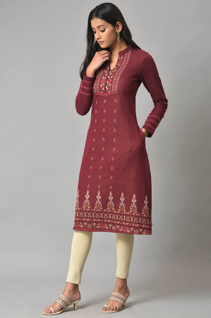 Dark Pink Floral Jacquard Winter kurta