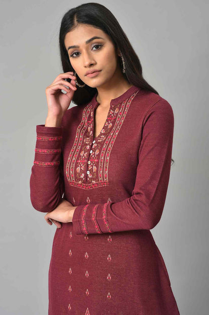 Dark Pink Floral Jacquard Winter kurta