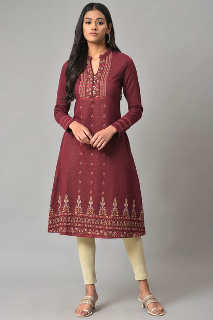 Dark Pink Floral Jacquard Winter kurta