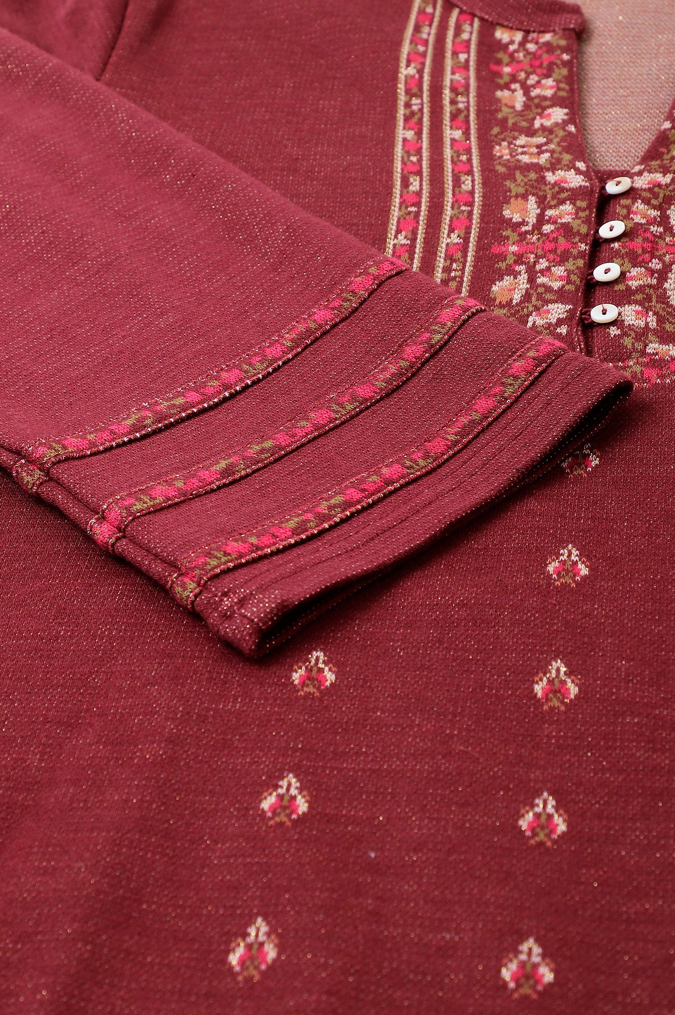 Dark Pink Floral Jacquard Winter kurta