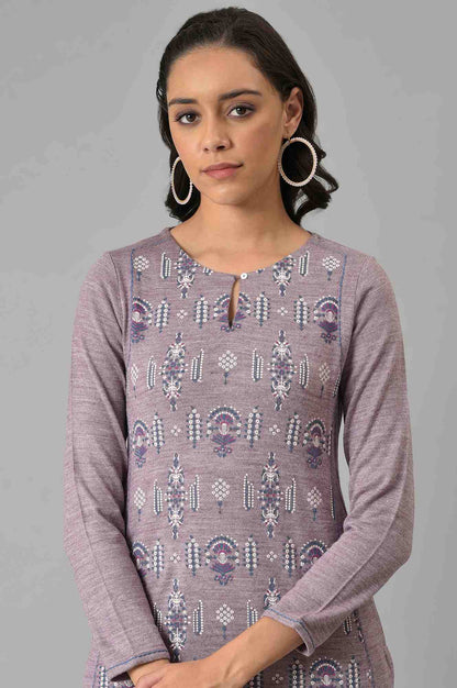 Purple A-Line Floral Printed Winter kurta