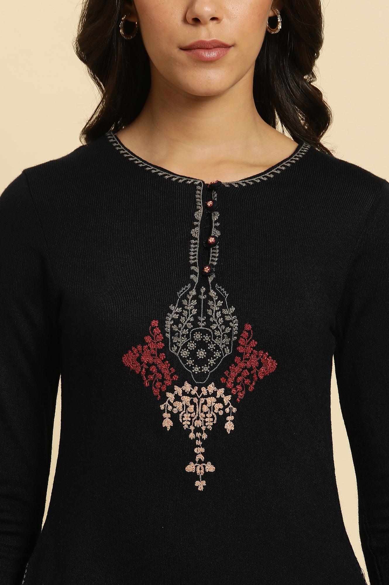 Blue Embroidered Winter Kurta