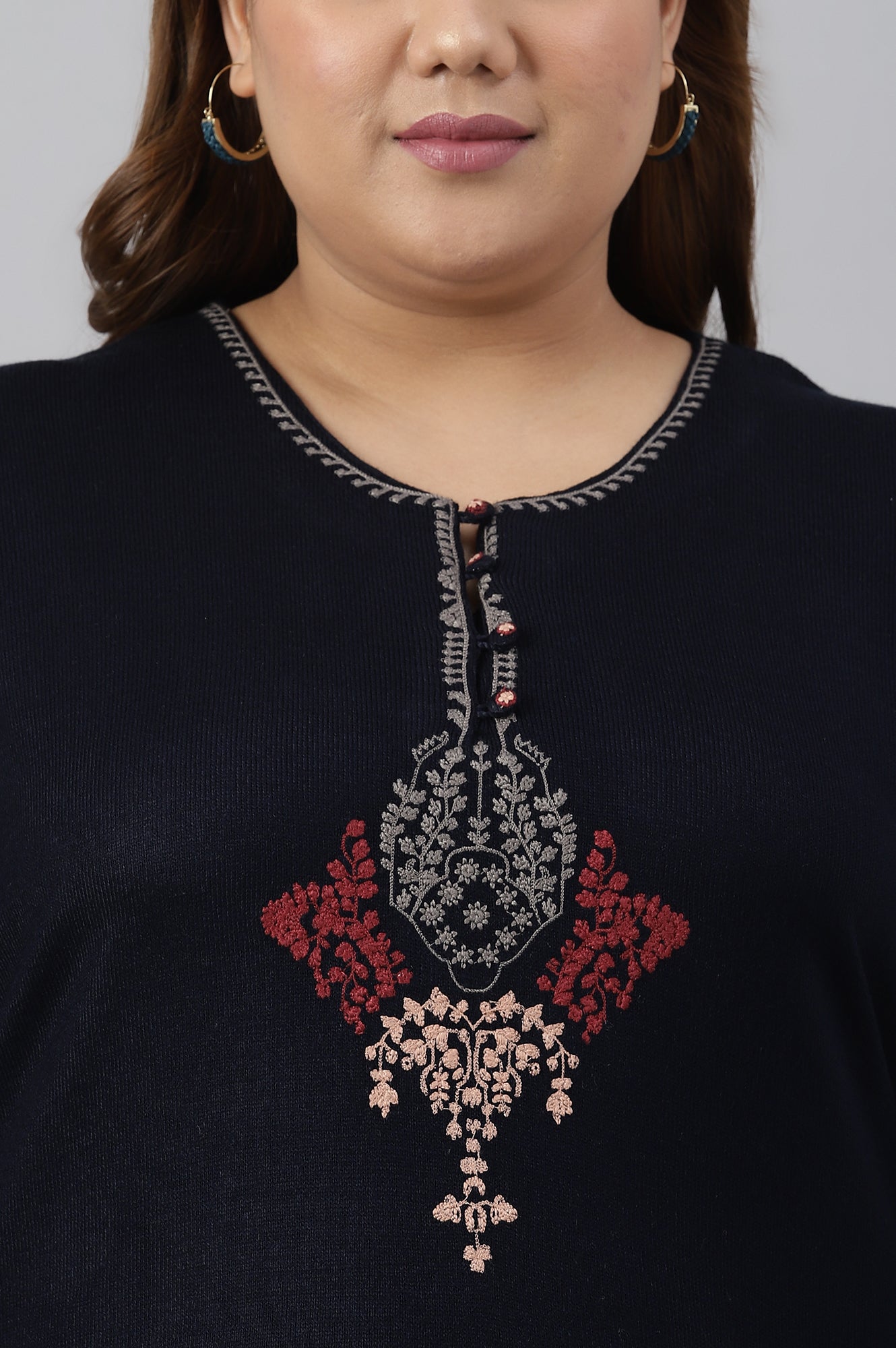 Blue Embroidered Plus Size Winter kurta