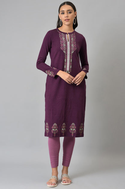 Purple Floral Printed Winter kurta