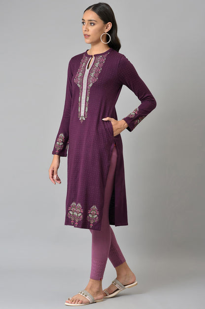 Purple Floral Printed Winter kurta