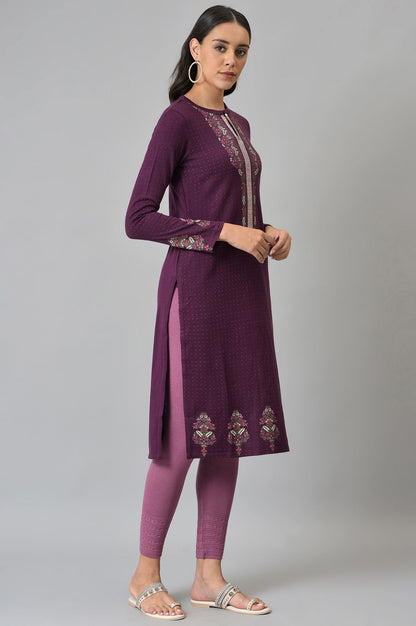 Purple Floral Printed Winter kurta