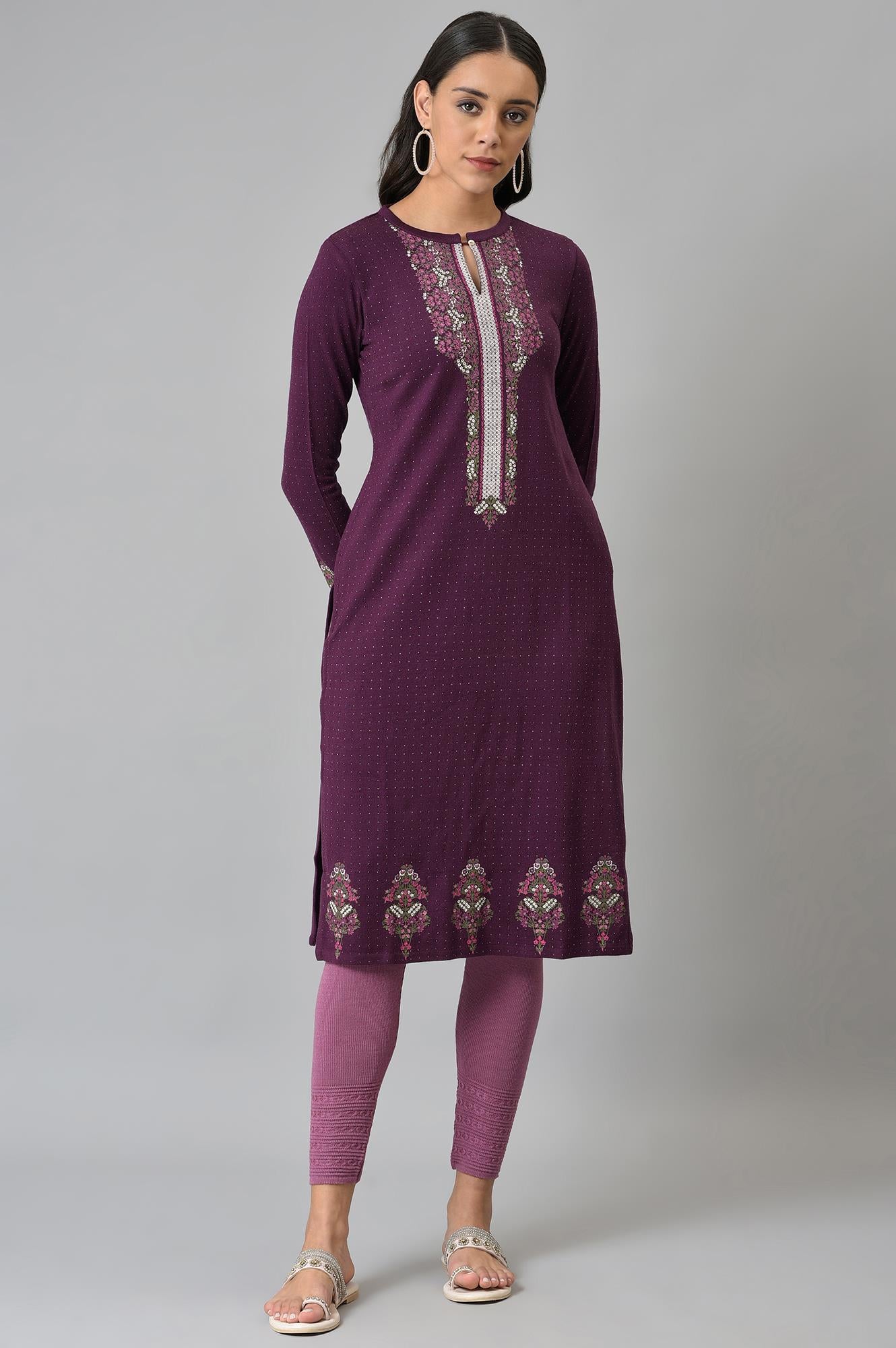 Purple Floral Printed Winter kurta