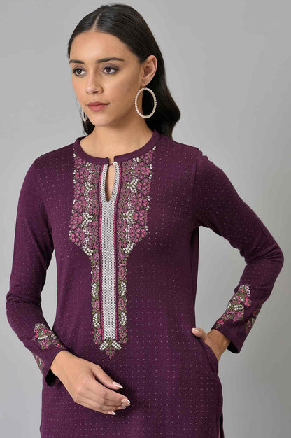 Purple Floral Printed Winter kurta