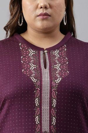 Purple Floral Printed Plus Size Winter kurta - wforwoman