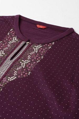 Purple Floral Printed Plus Size Winter kurta - wforwoman