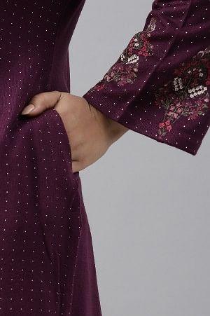 Purple Floral Printed Plus Size Winter kurta - wforwoman