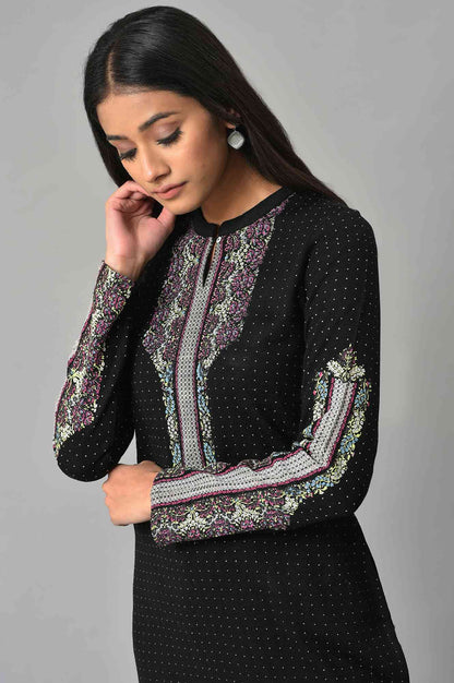 Black Floral Printed Straight Winter kurta