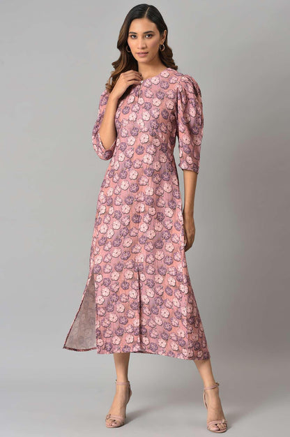 Pink Floral Printed Vaccy Dress - wforwoman