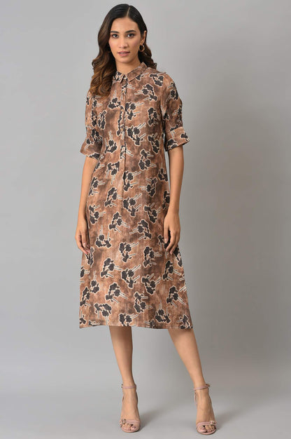 Brown Floral Printed Vaccy Dress