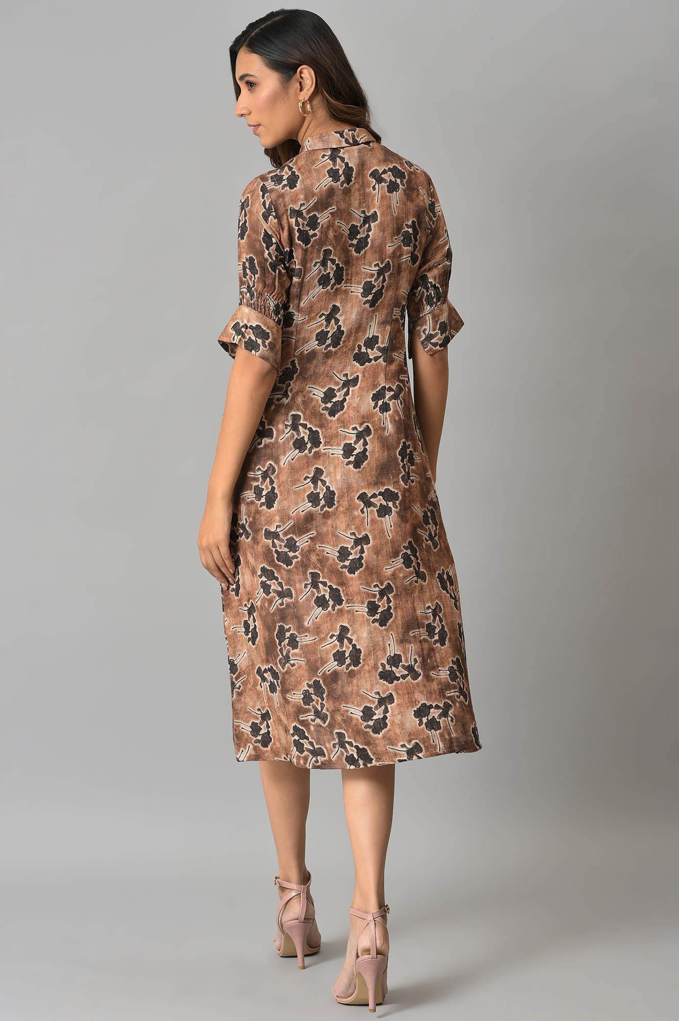 Brown Floral Printed Vaccy Dress