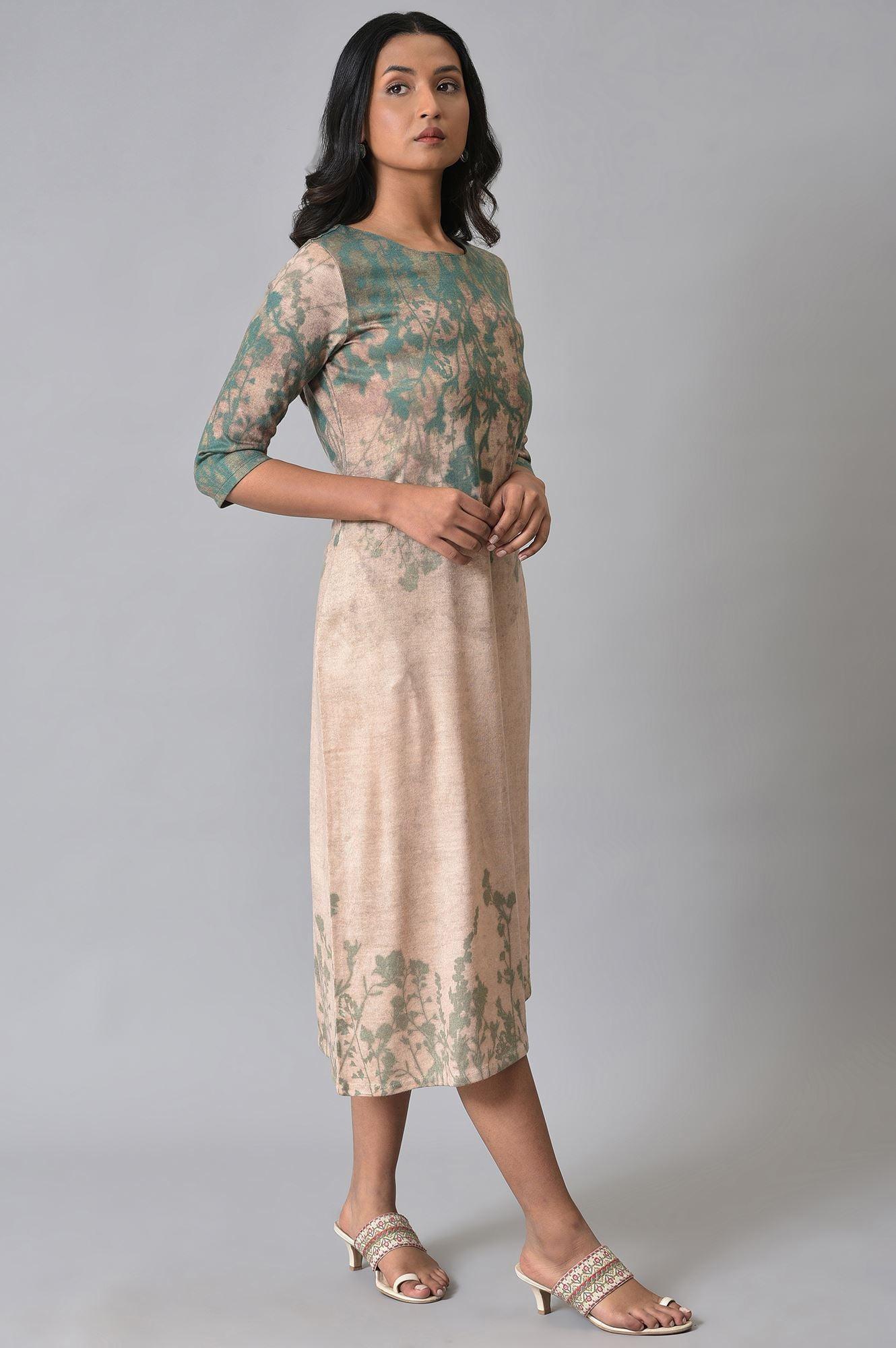 Ecru Western Dress With Floral Print - wforwoman