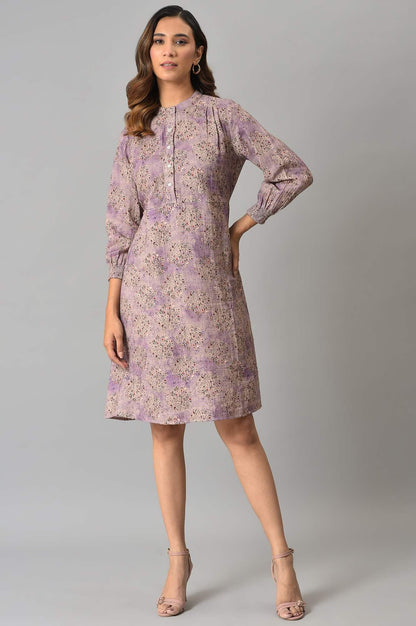 Lilac Floral Printed Western Dress - wforwoman